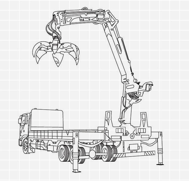 Drawing of a lorry-mounted crane