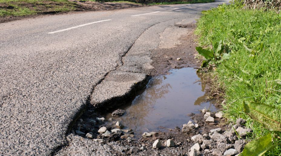 pothole on the rural uk road